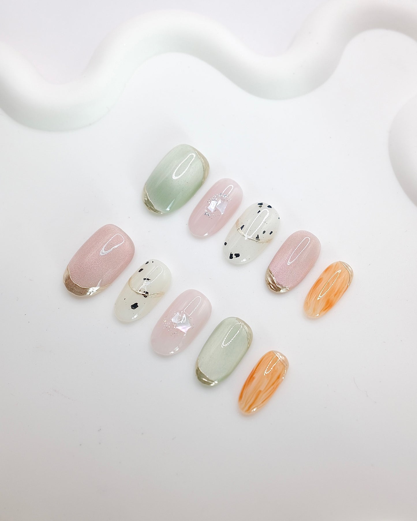 Mid-Long Oval Cateye Summer Citrus Press On Nails