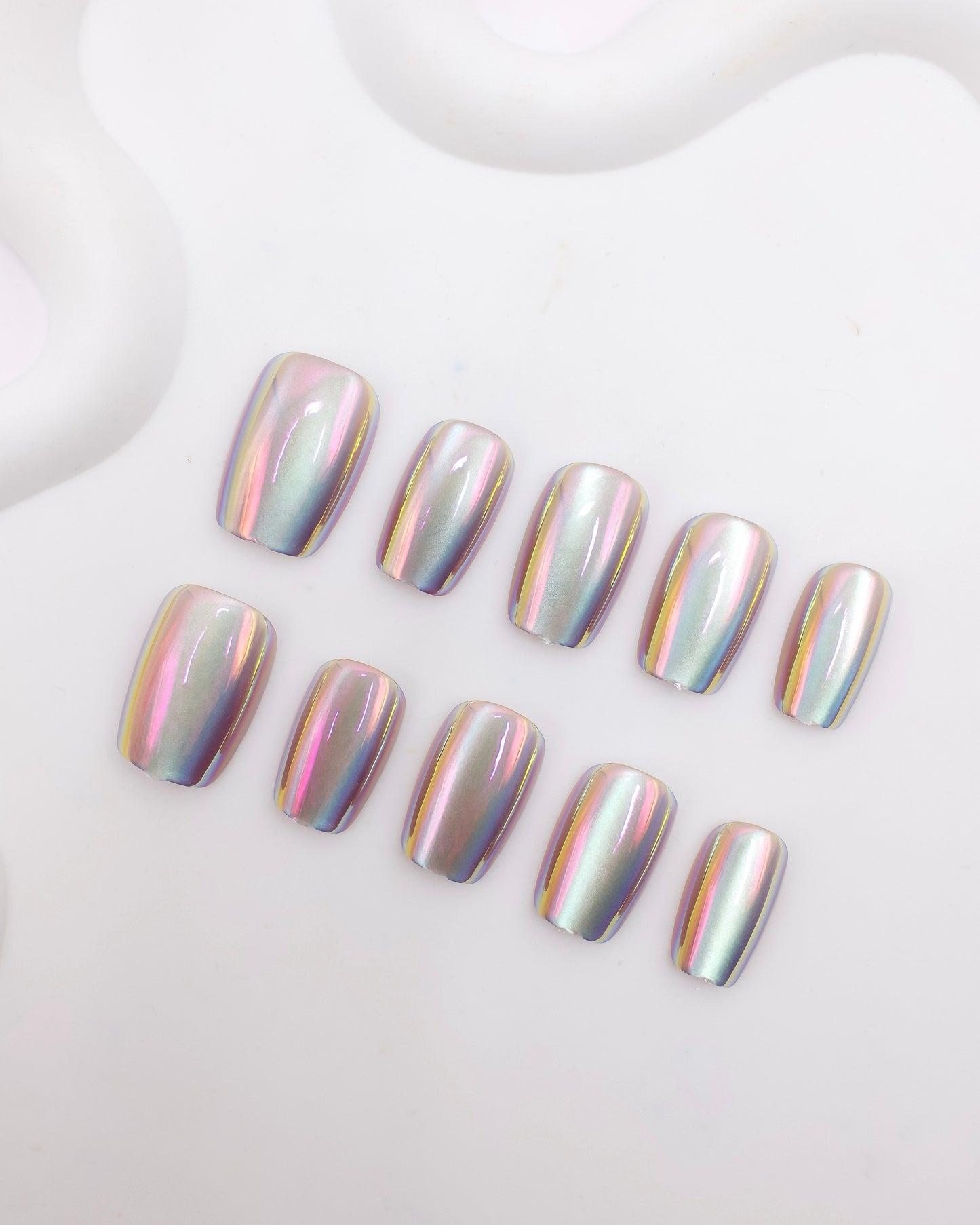 Short Coffin Electroplating Sakura Pink Press On Nails