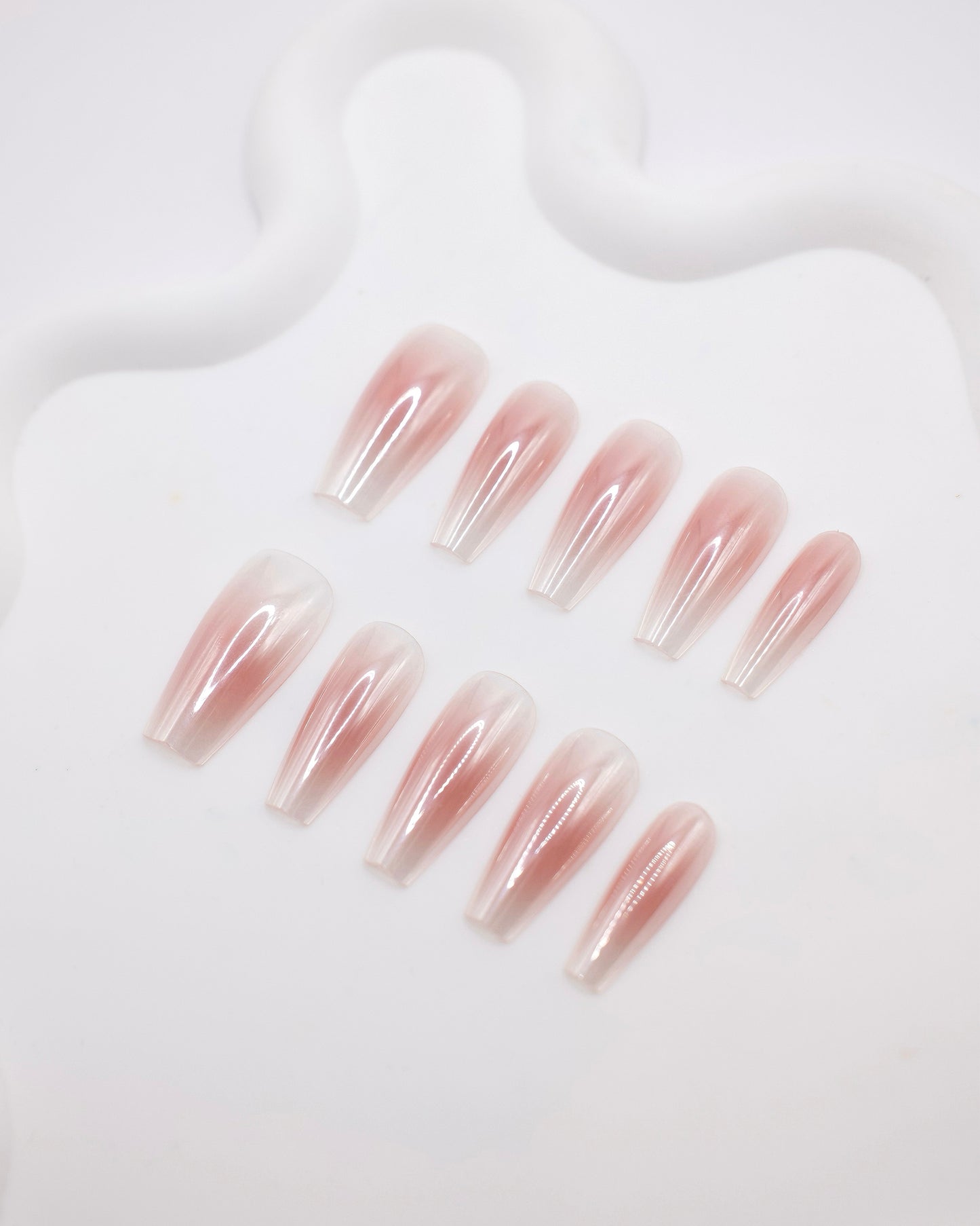 Long Coffin Electroplating Blush Pink Press On Nails