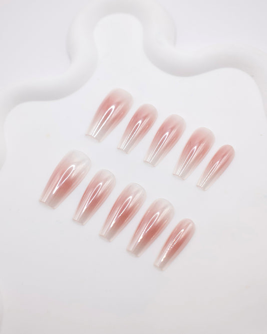 Long Coffin Electroplating Blush Pink Press On Nails