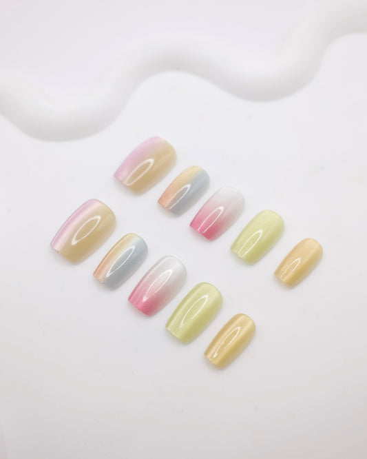 Short Coffin Cateye Colorful Lollipops Press On Nails