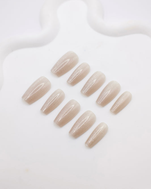 Mid-Long Coffin Cateye Nude Color Press On Nails