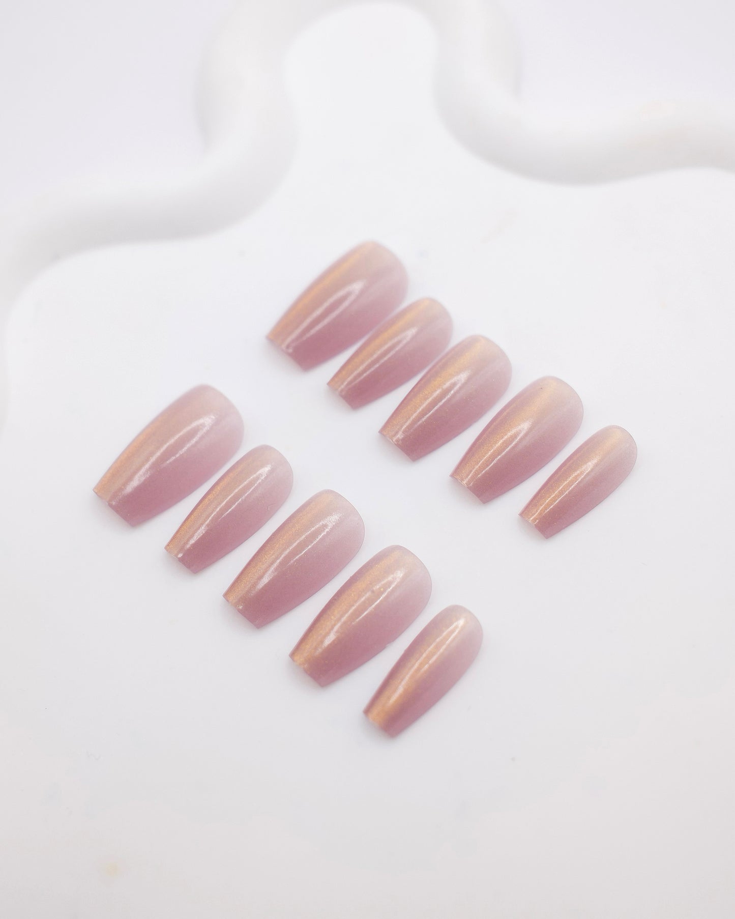 Mid-Long Coffin Cateye Pink Blush Press On Nails