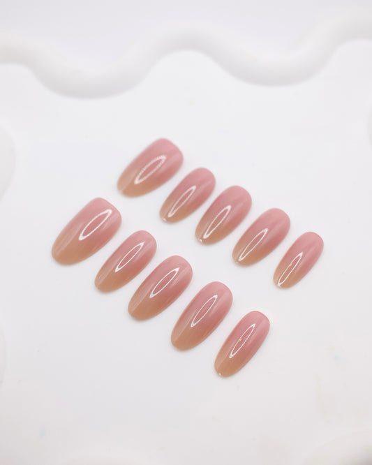 Mid-Long Almond Pink Peach Press On Nails