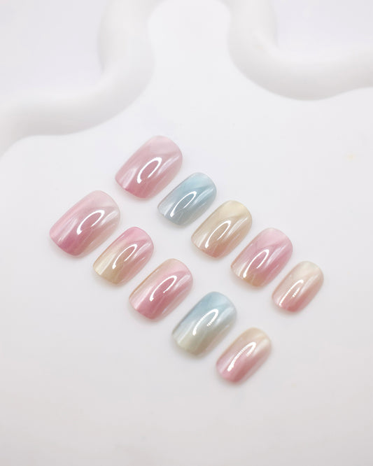 Short Rounded Cateye Colorful Candy Press On Nails