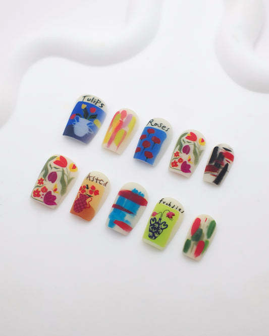 Short Coffin Colorful Frosted Painting Press On Nails