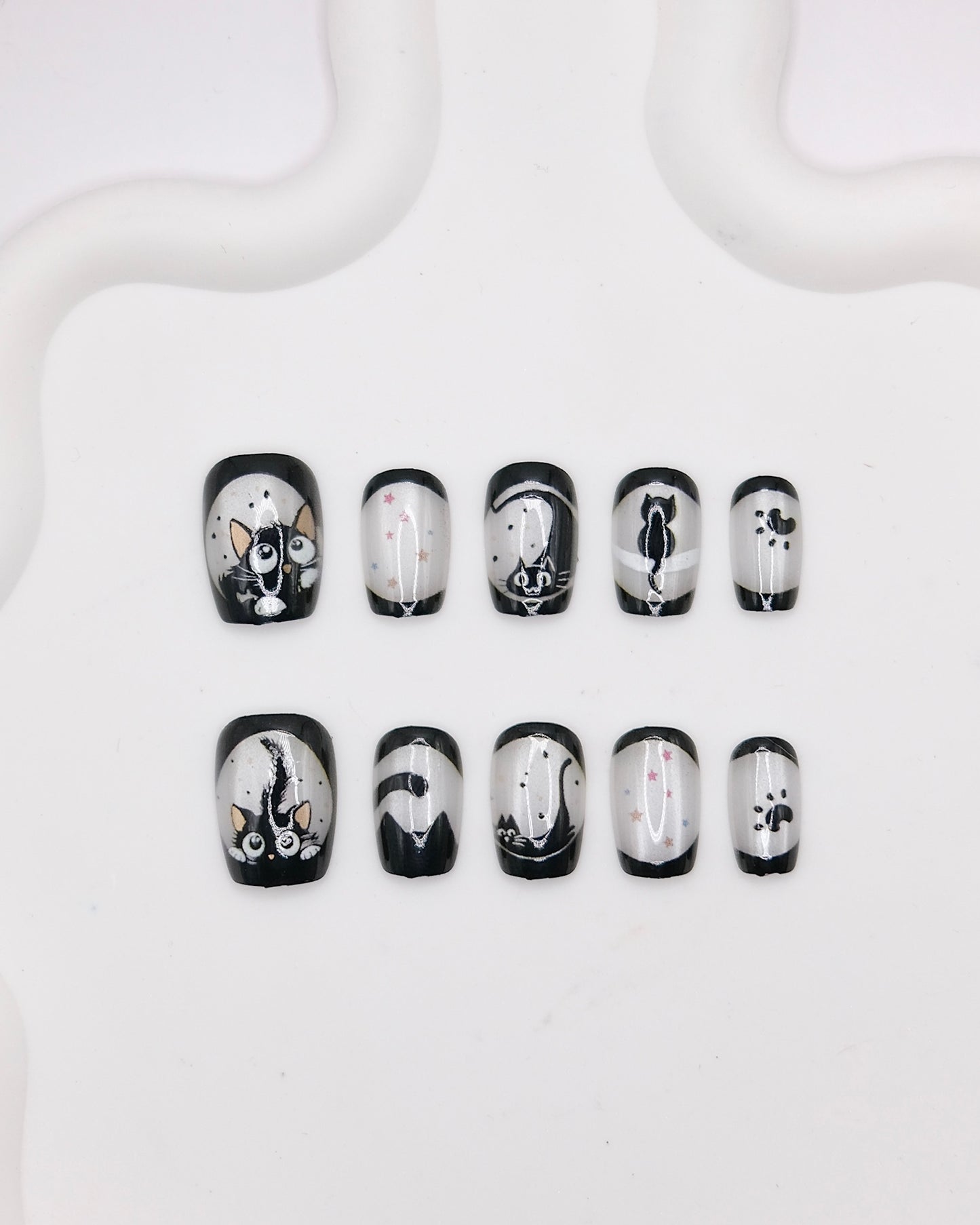 Short Coffin Black Gentle Cat Press On Nails