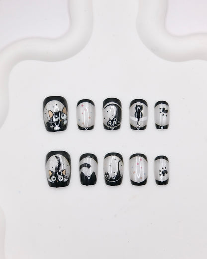 Short Coffin Black Gentle Cat Press On Nails