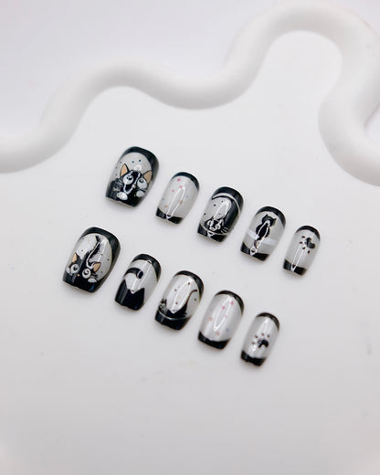 Short Coffin Black Gentle Cat Press On Nails