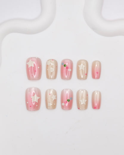 Short Coffin Pink & Nude Stary Star Press On Nails
